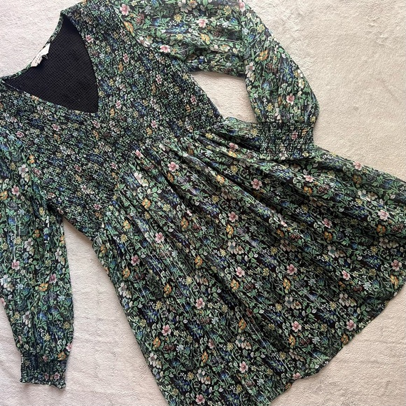 Anthropologie Dresses & Skirts - Anthropologie Ranna Gill Tia Floral Smocked Metallic Thread Mini Dress Small